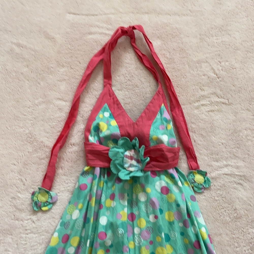 Lola Et Moi Pink Blue Polka Dot Halter Dress - Picture 2 of 5